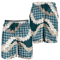 Dark Cyan Hawaii Tiare and Shell Lei Shorts for Men Hawaiian Palaka Luxury Vibes - Polynesian Pride
