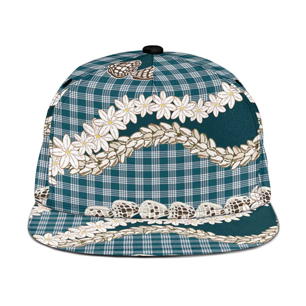 Dark Cyan Hawaii Tiare and Shell Lei Snapback Cap Hawaiian Palaka Luxury Vibes - Polynesian Pride
