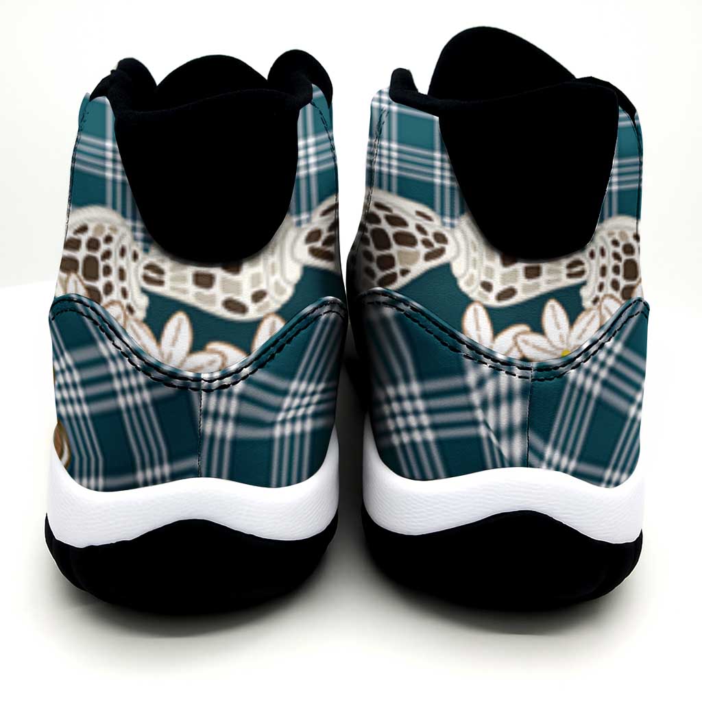 Dark Cyan Hawaii Tiare and Shell Lei Sneakers J11 Hawaiian Palaka Luxury Vibes - Polynesian Pride