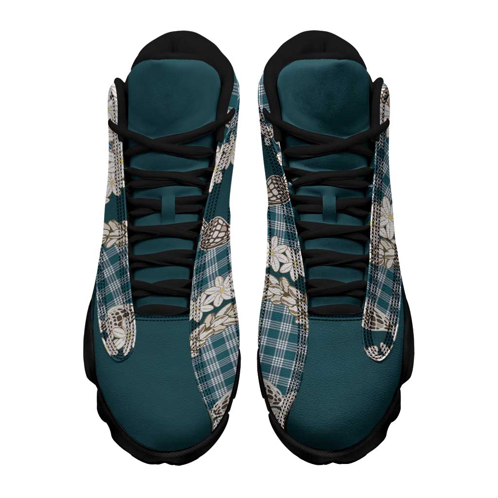 Dark Cyan Hawaii Tiare and Shell Lei Sneakers J13 Hawaiian Palaka Luxury Vibes - Polynesian Pride