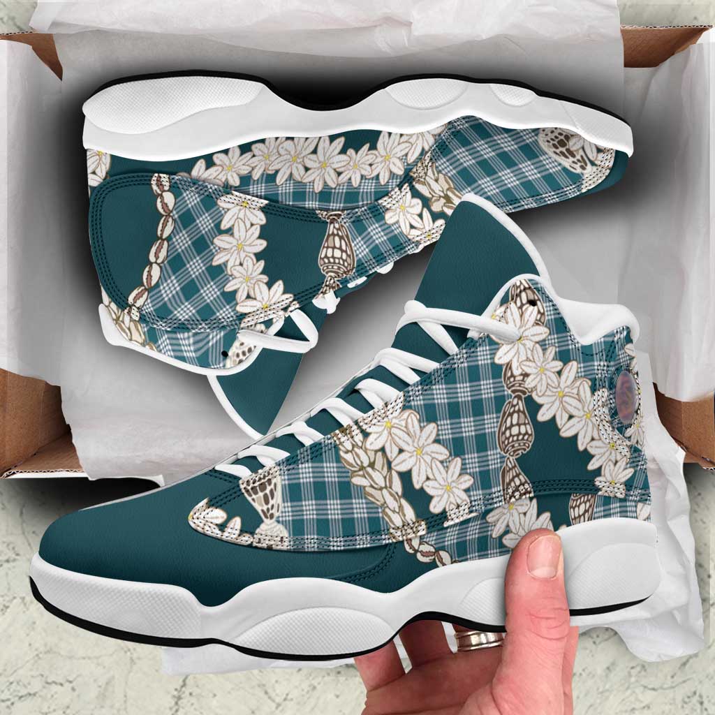 Dark Cyan Hawaii Tiare and Shell Lei Sneakers J13 Hawaiian Palaka Luxury Vibes - Polynesian Pride