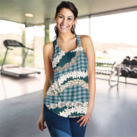 Dark Cyan Hawaii Tiare and Shell Lei Women Racerback Tank Hawaiian Palaka Luxury Vibes - Polynesian Pride