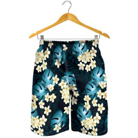 Dark Cyan Tropical Hawaii Shorts for Men Seamless Monstera Plumeria Hawaiian Pattern - Polynesian Pride