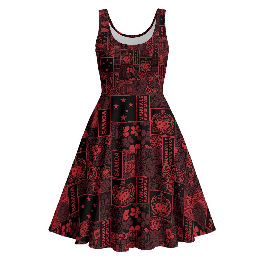 Dark Samoa Manuia Le Kerisimasi Midi Dress Pacific Patchwork Xmas Vibes - Polynesian Pride