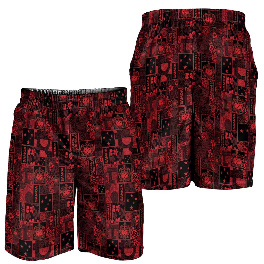 Dark Samoa Manuia Le Kerisimasi Shorts for Men Pacific Patchwork Xmas Vibes - Polynesian Pride