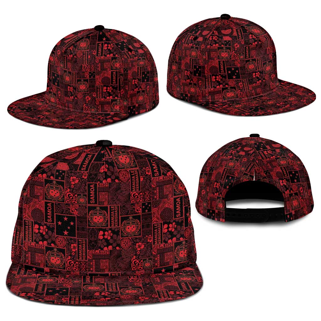 Dark Samoa Manuia Le Kerisimasi Snapback Cap Pacific Patchwork Xmas Vibes - Polynesian Pride