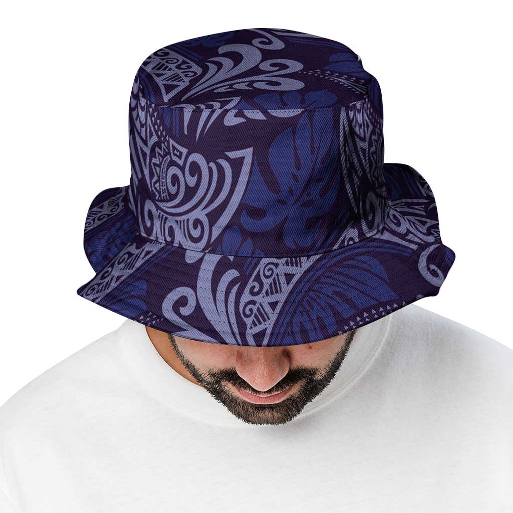 Deep Blue Monstera Bucket Hat Polynesian Tribal Pattern - Polynesian Pride