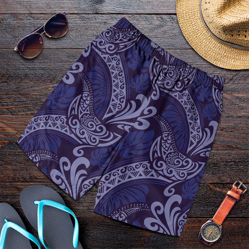 Deep Blue Monstera Shorts for Men Polynesian Tribal Pattern - Polynesian Pride