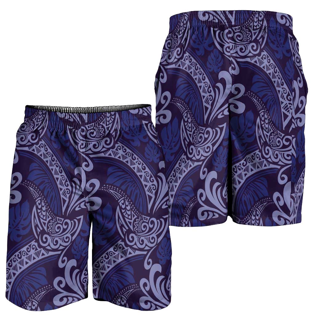 Deep Blue Monstera Shorts for Men Polynesian Tribal Pattern - Polynesian Pride