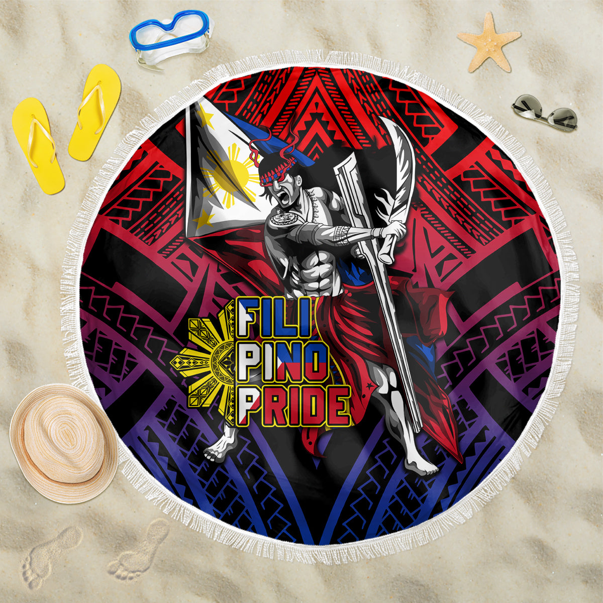 Filipinos Lapu-lapu Hero Beach Blanket Philippines Flag and Sun DT02 One Size 150cm Art - Polynesian Pride