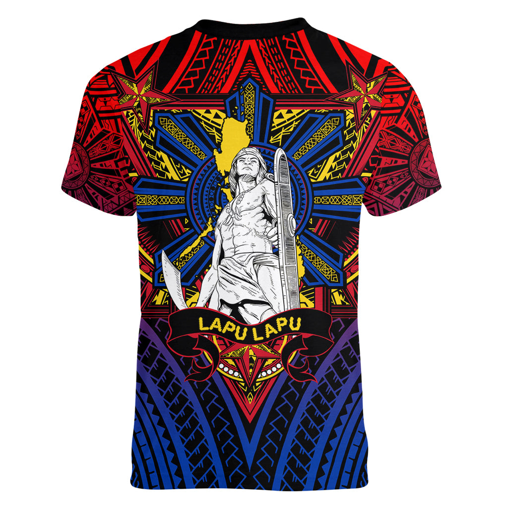 Filipinos Lapu-lapu Hero Women V Neck T Shirt Philippines Flag and Sun DT02 - Polynesian Pride