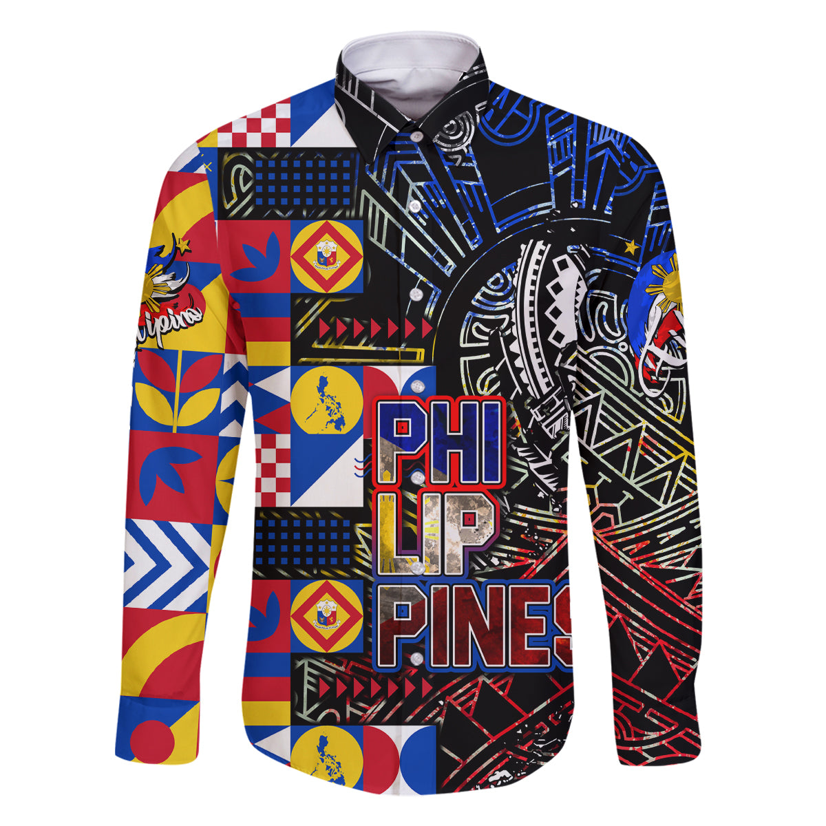 Pinoy Philippines Family Matching Off Shoulder Short Dress and Hawaiian Shirt Filipino Tattoo Art Style DT02 Dad's Shirt - Long Sleeve Art - Polynesian Pride