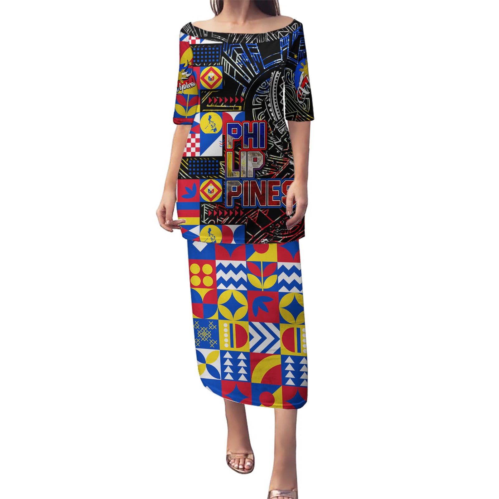 Pinoy Philippines Puletasi Filipino Tattoo Art Style DT02 Long Dress Art - Polynesian Pride