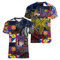 Pinoy Philippines Women V Neck T Shirt Filipino Tattoo Art Style DT02 - Polynesian Pride