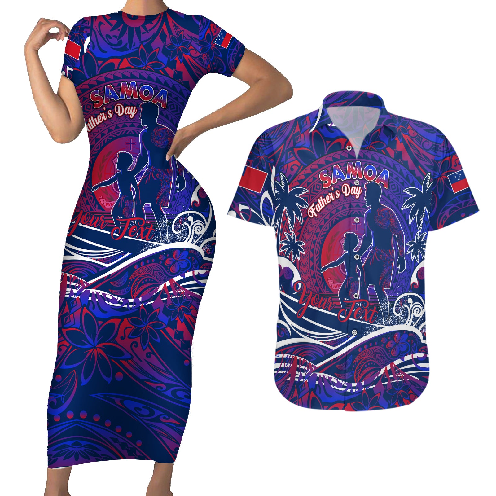 Father's Day Samoa Couples Matching Short Sleeve Bodycon Dress and Hawaiian Shirt Special Dad Polynesia Paradise