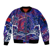 Father's Day Samoa Sleeve Zip Bomber Jacket Special Dad Polynesia Paradise DT02 Unisex Green - Polynesian Pride