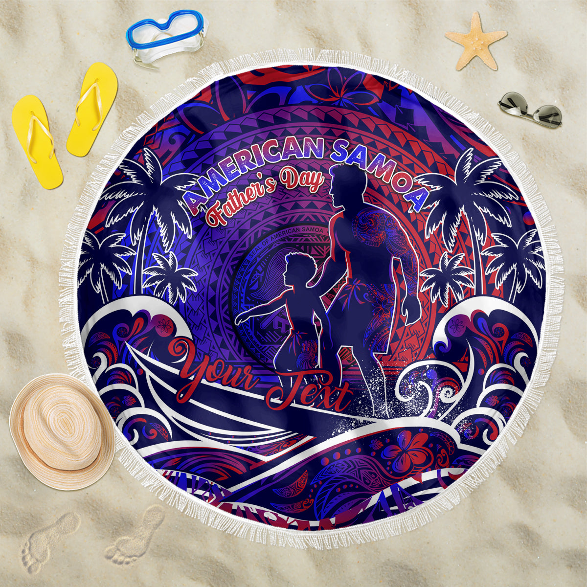 Father's Day American Samoa Beach Blanket Special Dad Polynesia Paradise DT02 One Size 150cm Blue - Polynesian Pride