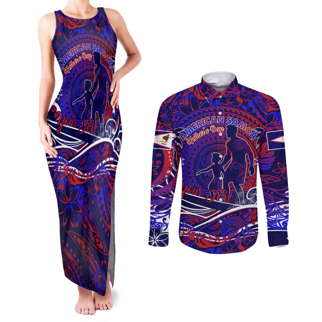 Father's Day American Samoa Couples Matching Tank Maxi Dress and Long Sleeve Button Shirt Special Dad Polynesia Paradise
