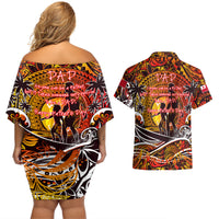 Father's Day Tonga Couples Matching Off Shoulder Short Dress and Hawaiian Shirt Special Dad Polynesia Paradise