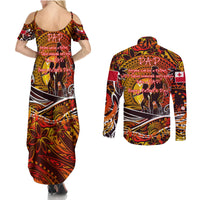 Father's Day Tonga Couples Matching Summer Maxi Dress and Long Sleeve Button Shirt Special Dad Polynesia Paradise