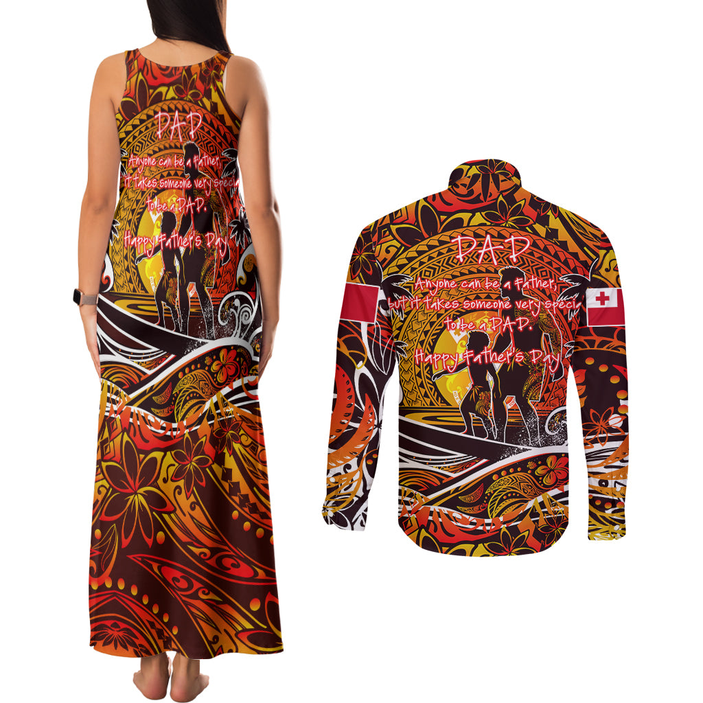 Father's Day Tonga Couples Matching Tank Maxi Dress and Long Sleeve Button Shirt Special Dad Polynesia Paradise