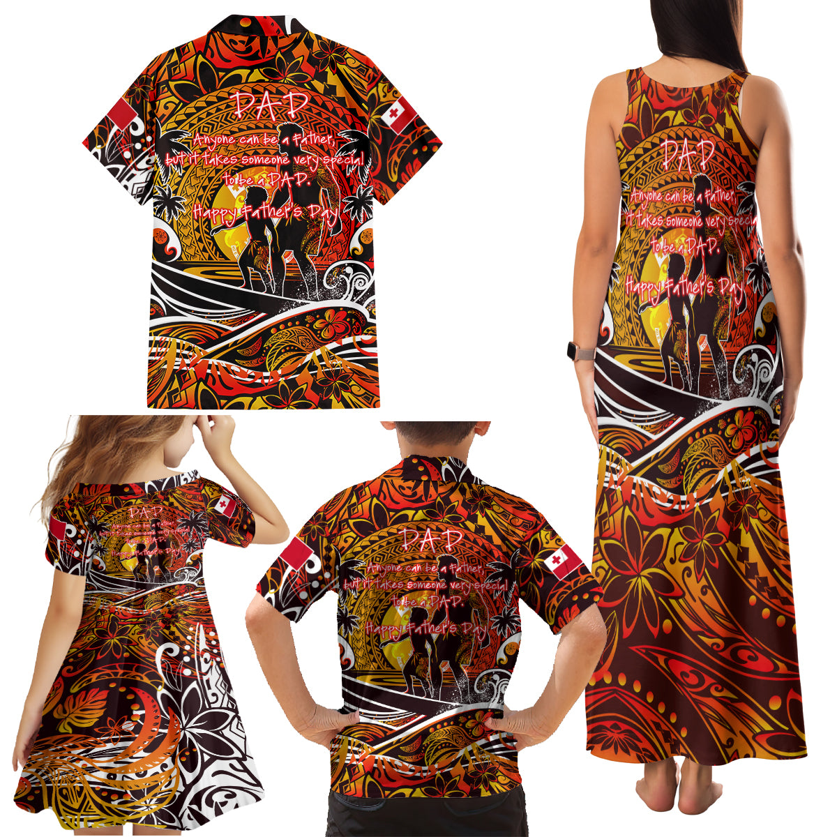 Father's Day Tonga Family Matching Tank Maxi Dress and Hawaiian Shirt Special Dad Polynesia Paradise