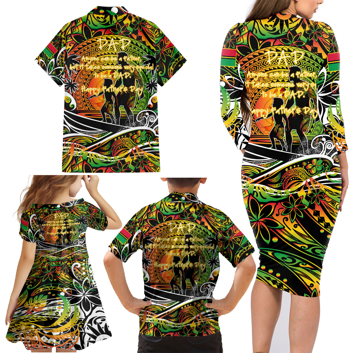 Father's Day Vanuatu Family Matching Long Sleeve Bodycon Dress and Hawaiian Shirt Special Dad Polynesia Paradise