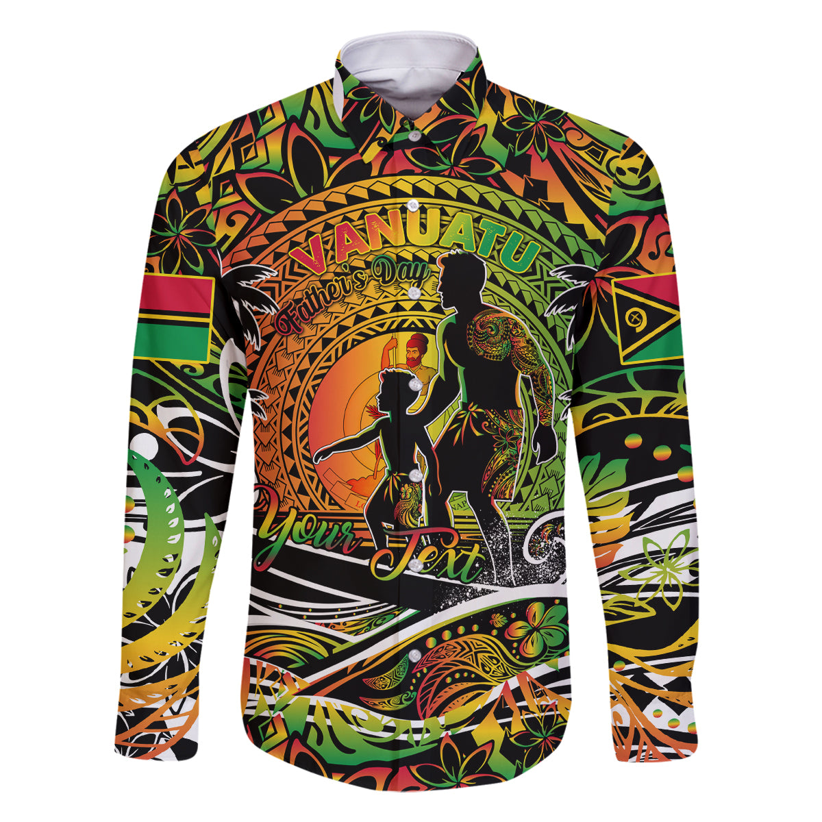 Father's Day Vanuatu Family Matching Off Shoulder Maxi Dress and Hawaiian Shirt Special Dad Polynesia Paradise DT02 Dad's Shirt - Long Sleeve Art - Polynesian Pride