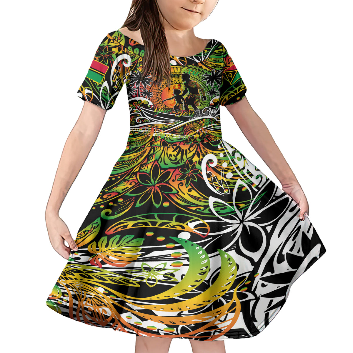 Father's Day Vanuatu Family Matching Short Sleeve Bodycon Dress and Hawaiian Shirt Special Dad Polynesia Paradise DT02 Daughter's Dress Art - Polynesian Pride