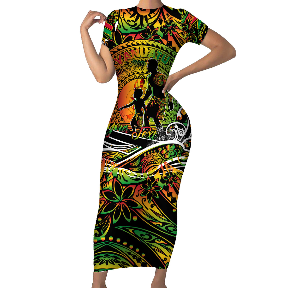 Father's Day Vanuatu Family Matching Short Sleeve Bodycon Dress and Hawaiian Shirt Special Dad Polynesia Paradise DT02 Mom's Dress Art - Polynesian Pride