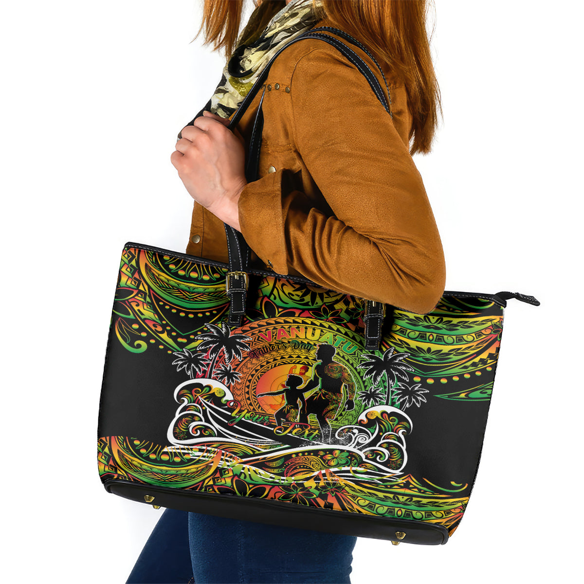 Father's Day Vanuatu Leather Tote Bag Special Dad Polynesia Paradise DT02 Art - Polynesian Pride