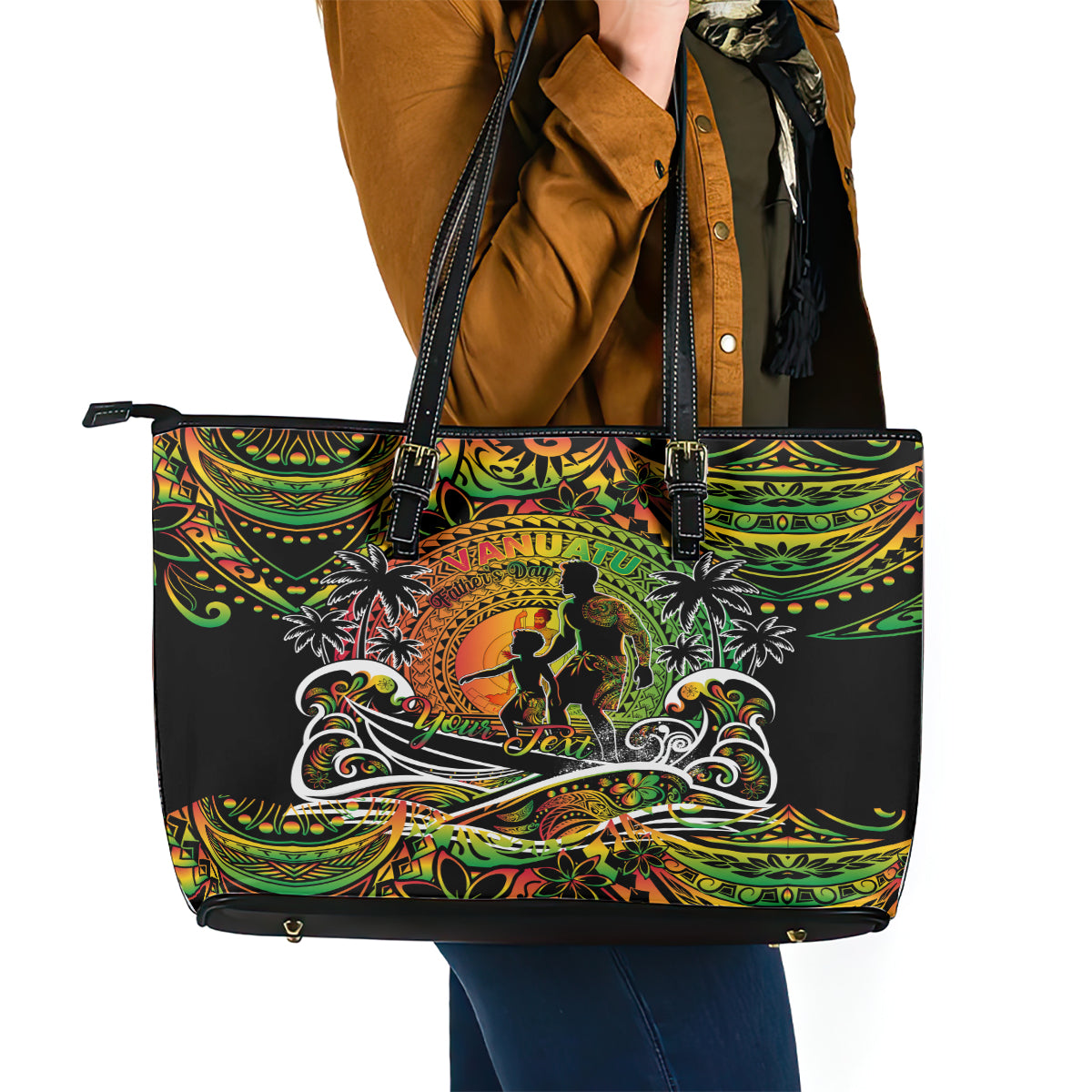 Father's Day Vanuatu Leather Tote Bag Special Dad Polynesia Paradise DT02 - Polynesian Pride