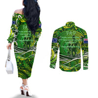 Father's Day Cook Islands Couples Matching Off The Shoulder Long Sleeve Dress and Long Sleeve Button Shirt Special Dad Polynesia Paradise DT02 - Polynesian Pride
