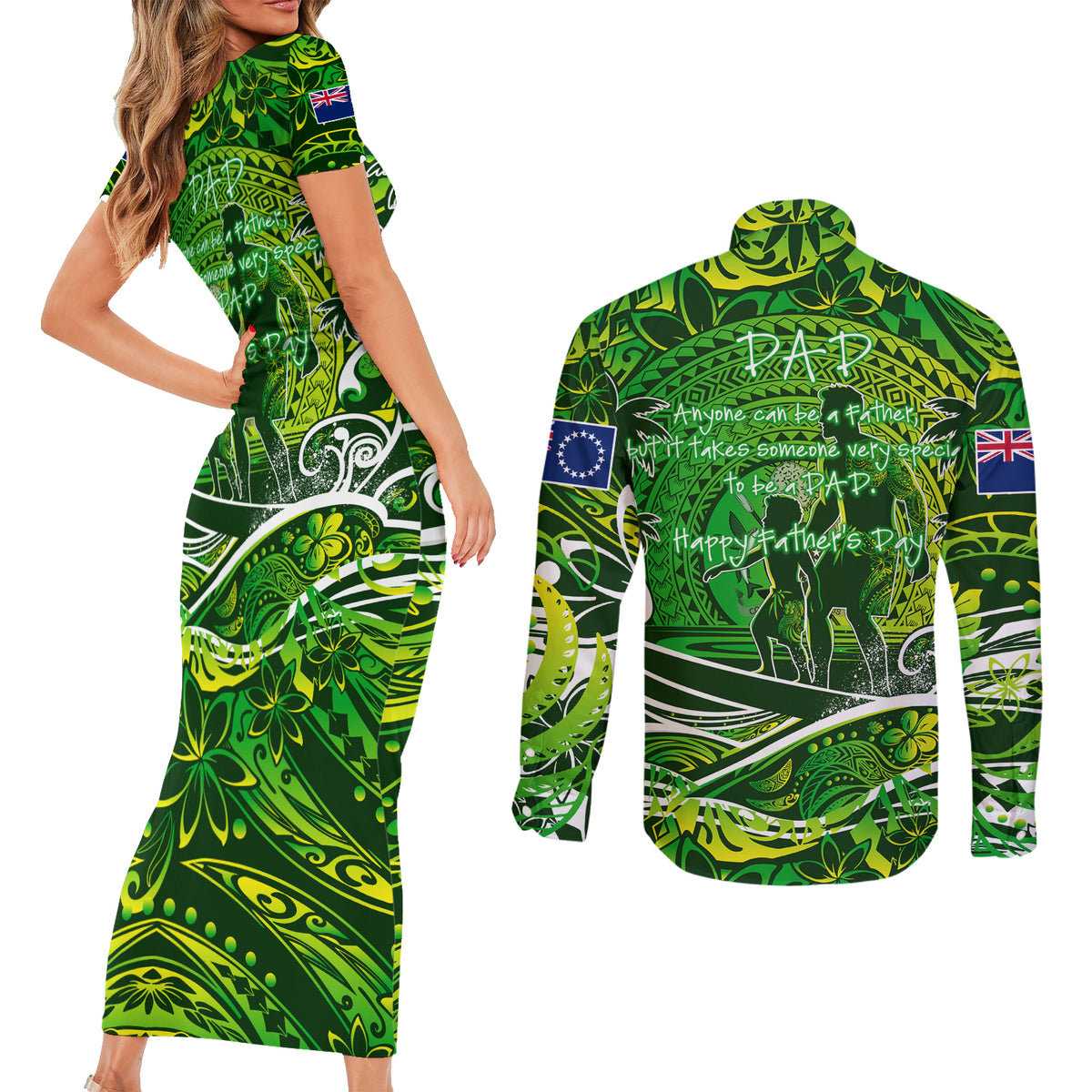 Father's Day Cook Islands Couples Matching Short Sleeve Bodycon Dress and Long Sleeve Button Shirt Special Dad Polynesia Paradise DT02 - Polynesian Pride
