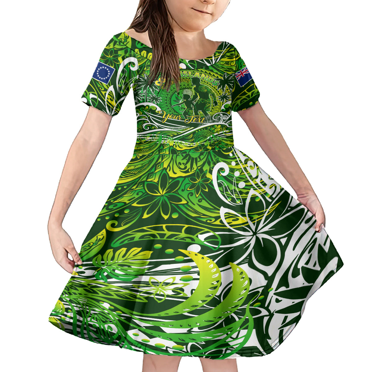Father's Day Cook Islands Family Matching Off Shoulder Maxi Dress and Hawaiian Shirt Special Dad Polynesia Paradise DT02 Daughter's Dress Green - Polynesian Pride