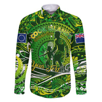 Father's Day Cook Islands Family Matching Off Shoulder Maxi Dress and Hawaiian Shirt Special Dad Polynesia Paradise DT02 Dad's Shirt - Long Sleeve Green - Polynesian Pride