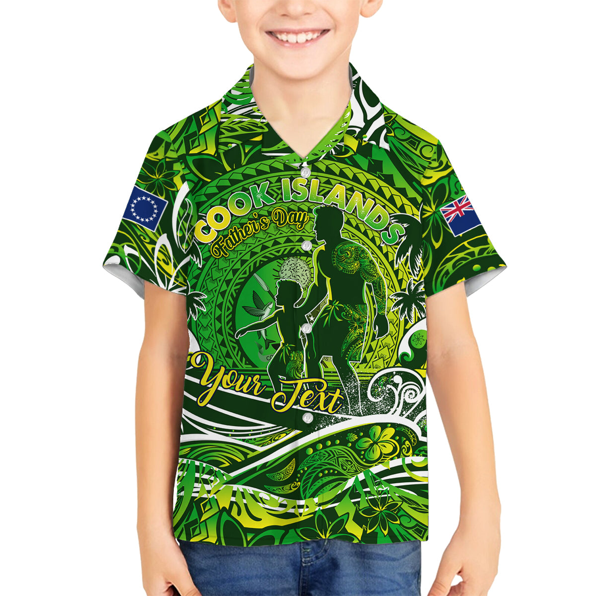 Father's Day Cook Islands Family Matching Off Shoulder Short Dress and Hawaiian Shirt Special Dad Polynesia Paradise DT02 Son's Shirt Green - Polynesian Pride