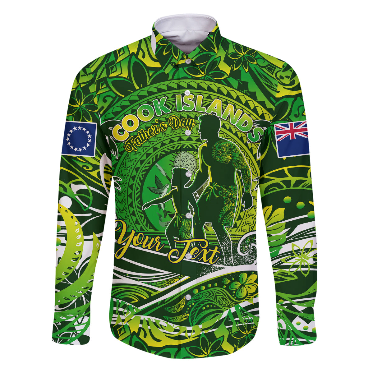 Father's Day Cook Islands Family Matching Puletasi and Hawaiian Shirt Special Dad Polynesia Paradise DT02 Dad's Shirt - Long Sleeve Green - Polynesian Pride