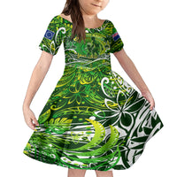 Father's Day Cook Islands Family Matching Tank Maxi Dress and Hawaiian Shirt Special Dad Polynesia Paradise DT02 Daughter's Dress Green - Polynesian Pride