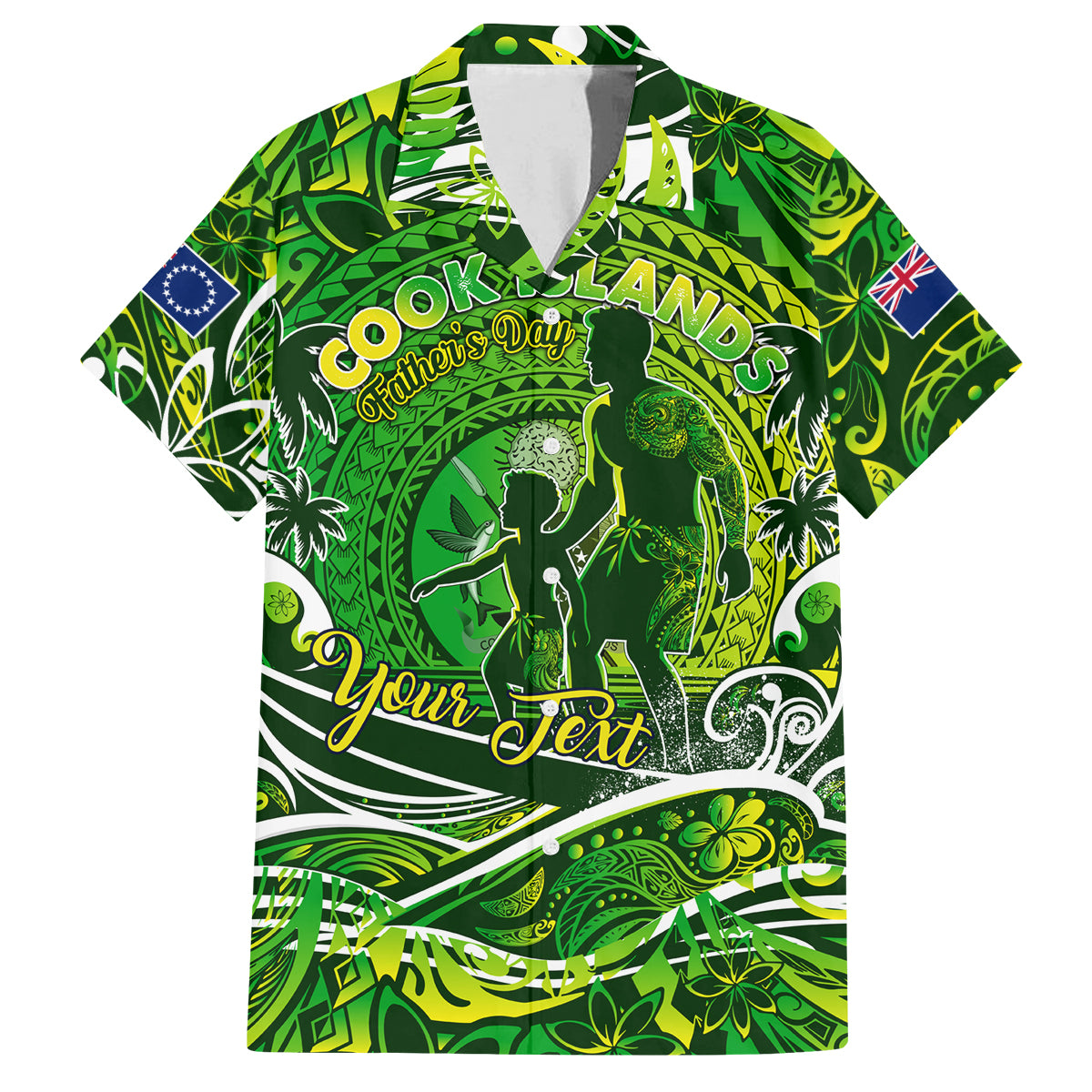 Father's Day Cook Islands Family Matching Tank Maxi Dress and Hawaiian Shirt Special Dad Polynesia Paradise DT02 Dad's Shirt - Short Sleeve Green - Polynesian Pride