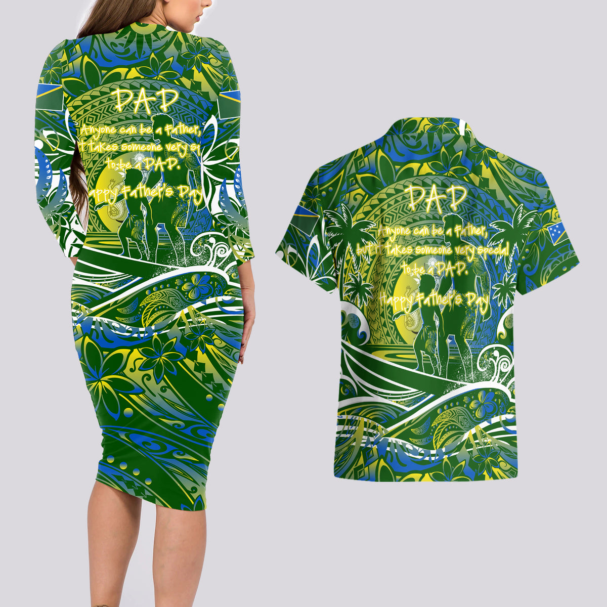 Father's Day Solomon Islands Couples Matching Long Sleeve Bodycon Dress and Hawaiian Shirt Special Dad Polynesia Paradise DT02 - Polynesian Pride