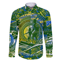 Father's Day Solomon Islands Family Matching Off Shoulder Maxi Dress and Hawaiian Shirt Special Dad Polynesia Paradise DT02 Dad's Shirt - Long Sleeve Green - Polynesian Pride