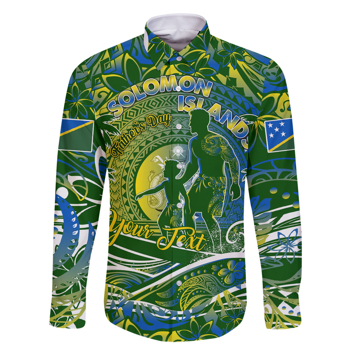 Father's Day Solomon Islands Family Matching Off Shoulder Short Dress and Hawaiian Shirt Special Dad Polynesia Paradise DT02 Dad's Shirt - Long Sleeve Green - Polynesian Pride