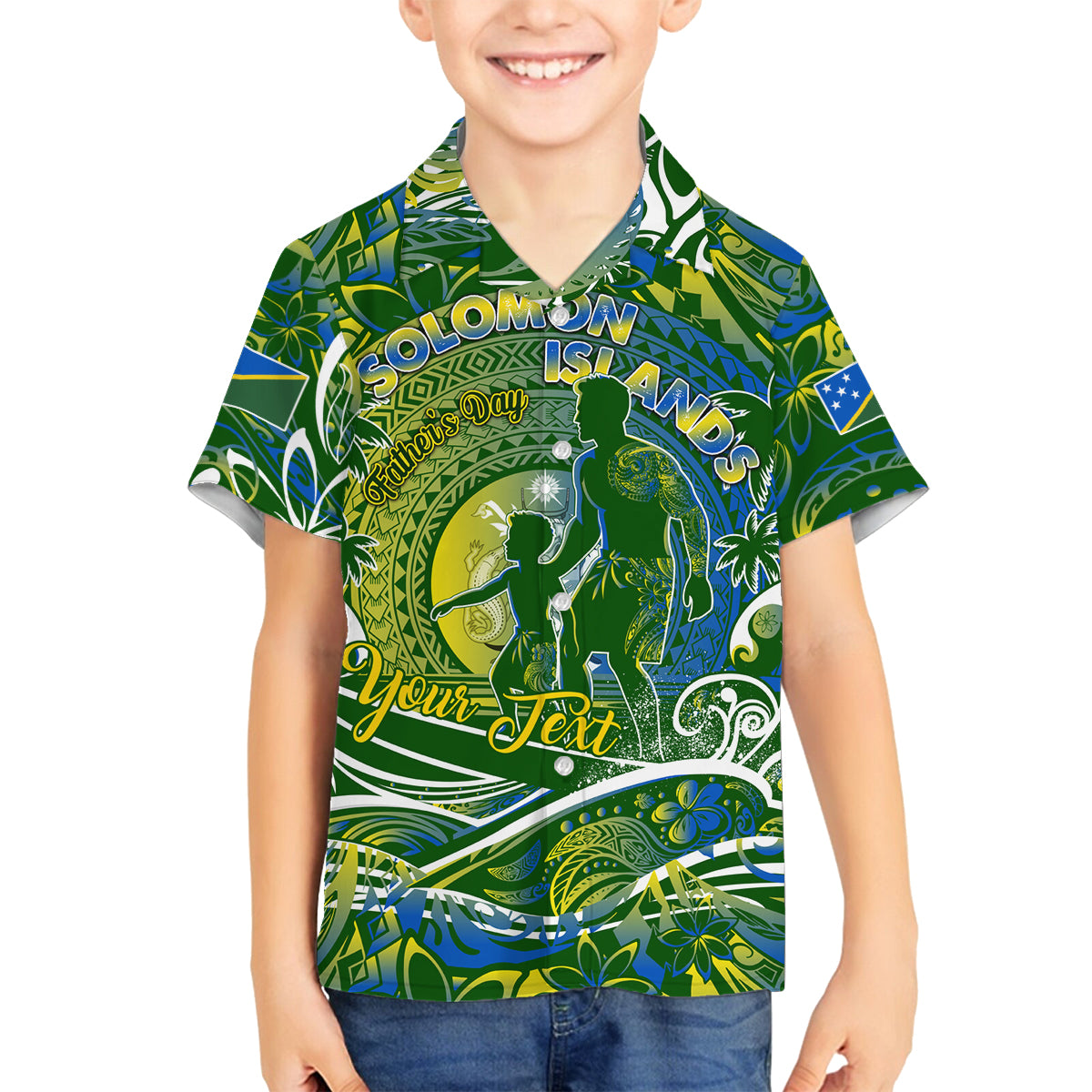 Father's Day Solomon Islands Family Matching Off Shoulder Short Dress and Hawaiian Shirt Special Dad Polynesia Paradise DT02 Son's Shirt Green - Polynesian Pride