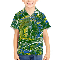 Father's Day Solomon Islands Family Matching Off Shoulder Short Dress and Hawaiian Shirt Special Dad Polynesia Paradise DT02 Son's Shirt Green - Polynesian Pride