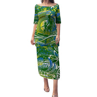 Father's Day Solomon Islands Family Matching Puletasi and Hawaiian Shirt Special Dad Polynesia Paradise DT02 Mom's Dress Green - Polynesian Pride