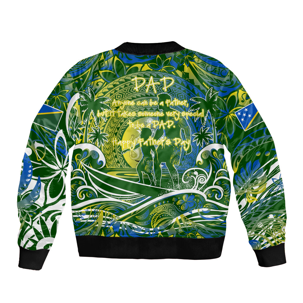 Father's Day Solomon Islands Sleeve Zip Bomber Jacket Special Dad Polynesia Paradise