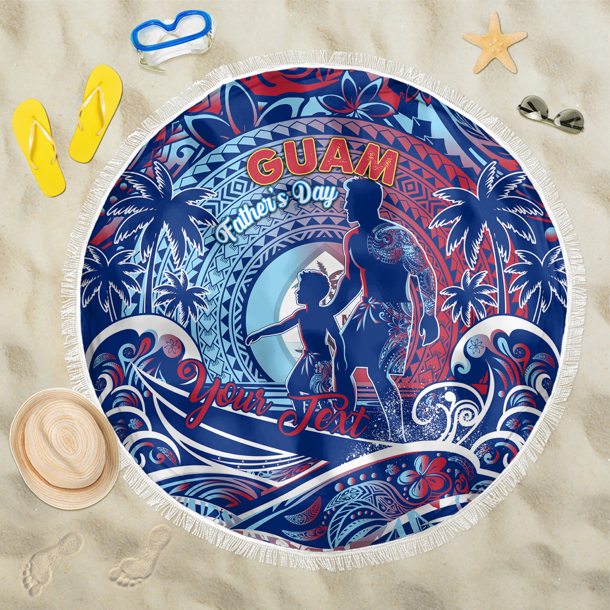 Father's Day Guam Beach Blanket Special Dad Polynesia Paradise DT02 One Size 150cm Blue - Polynesian Pride