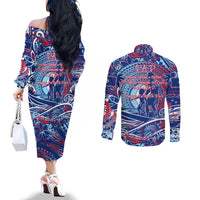 Father's Day Guam Couples Matching Off The Shoulder Long Sleeve Dress and Long Sleeve Button Shirt Special Dad Polynesia Paradise