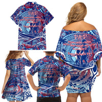 Father's Day Guam Family Matching Off Shoulder Short Dress and Hawaiian Shirt Special Dad Polynesia Paradise